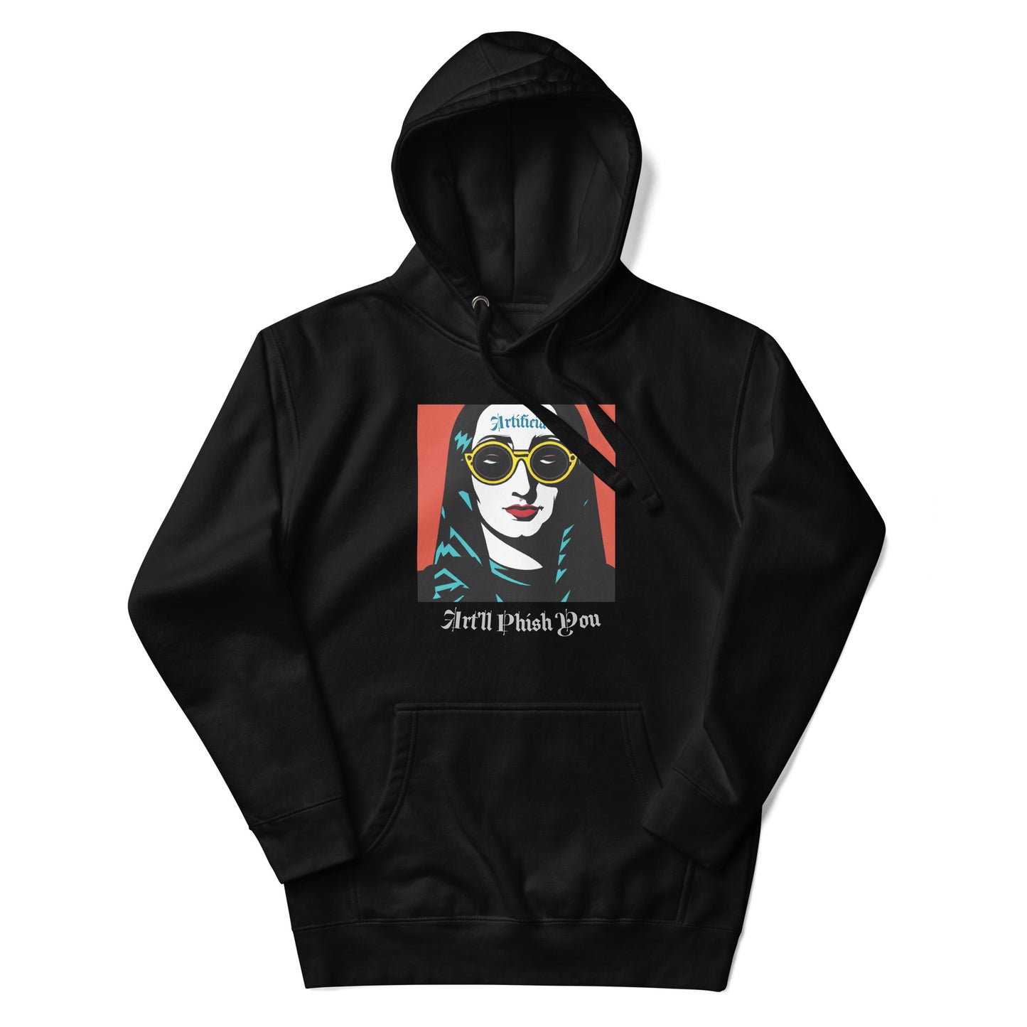 Black pullover hoodie with graphic design