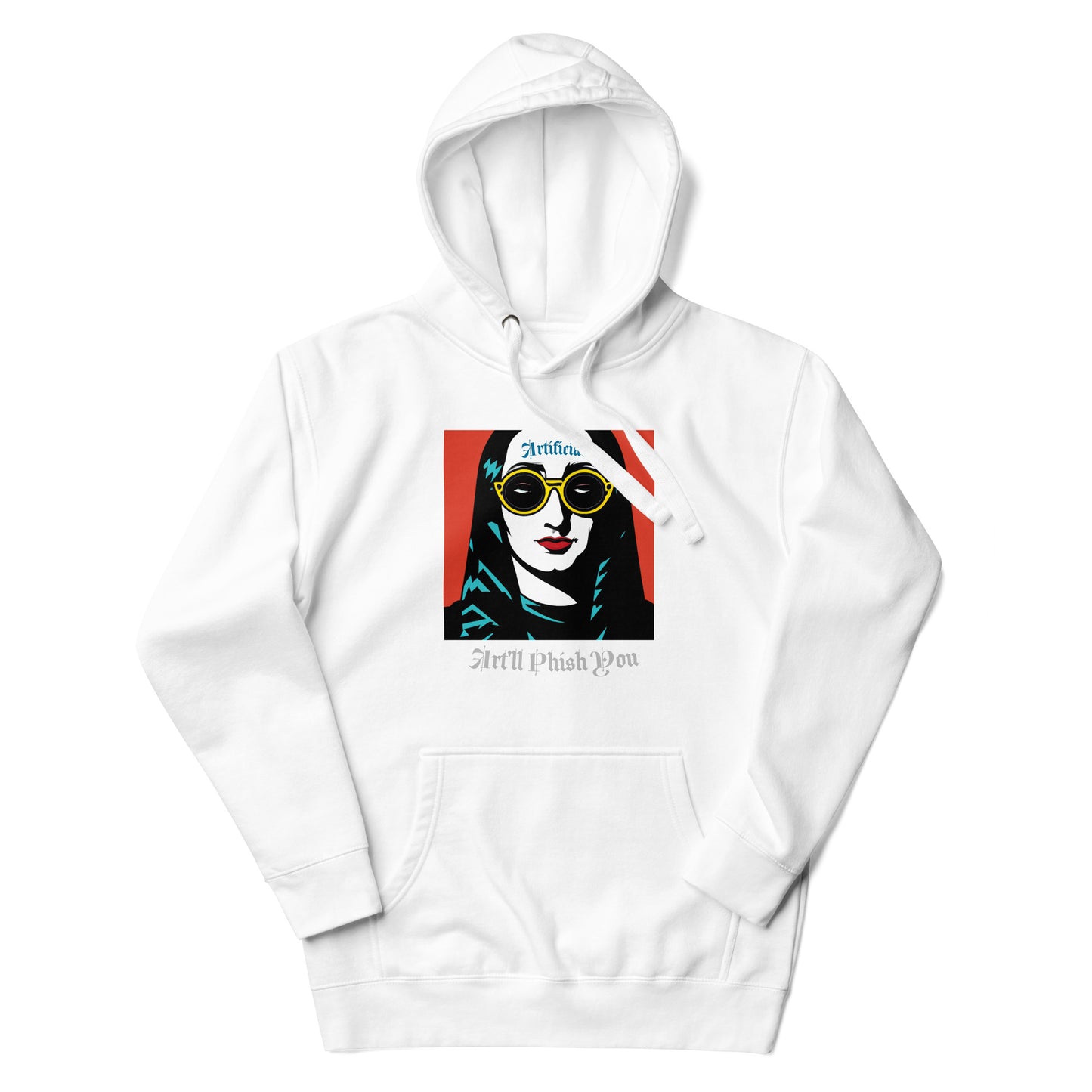 White pullover hoodie with graphic design